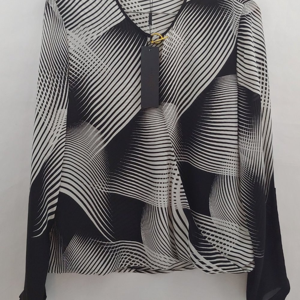 Halston Heritage Silk Cross Front Drape Blouse 12